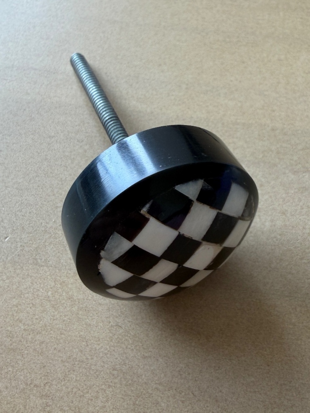 Anthropologie Drawer Pull Knob Round Checkerboard Black White